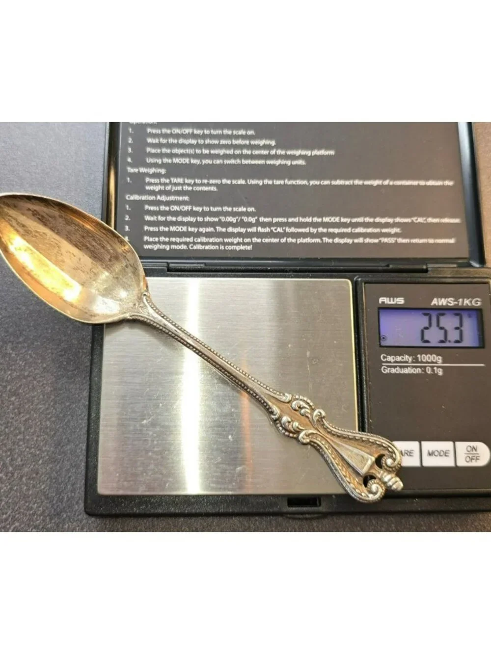 Antique Sterling Silver Teaspoon Beaded Handle Monogrammed 1900 CM2277
